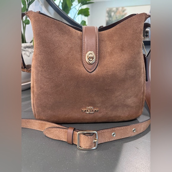 Coach Handbags - Coach Hadley Suede Crossbody in Chestnut Brown with Gold Hardware